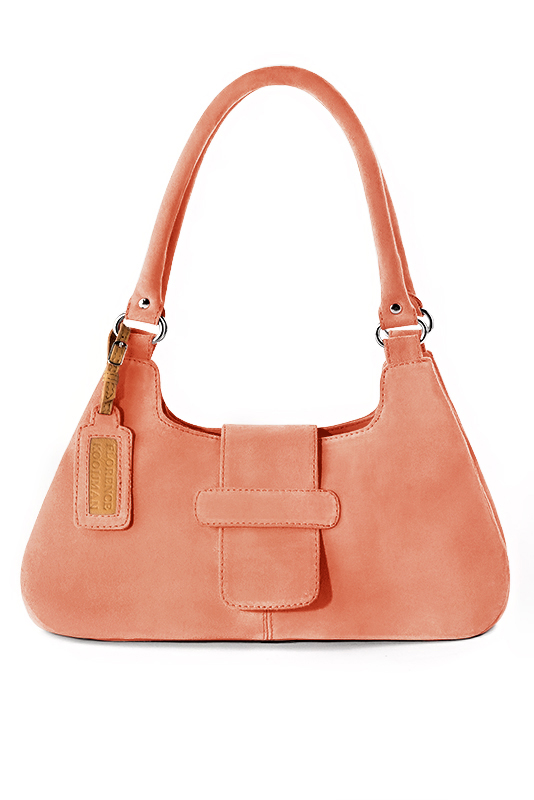 Sac porté à l'épaule habillé femme en cuir pêche - Vue du dessus