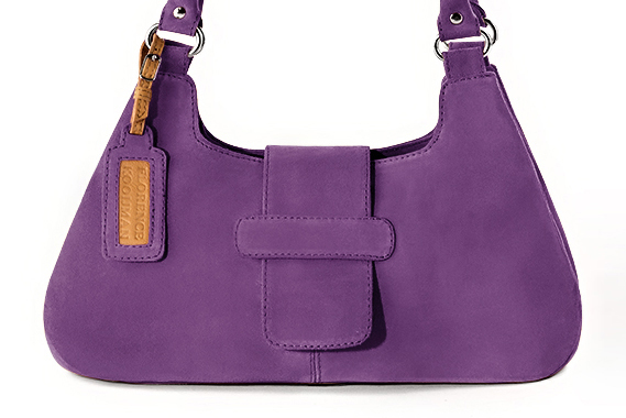 Sac porté à l'épaule habillé femme en cuir violet améthyste - Vue de profil