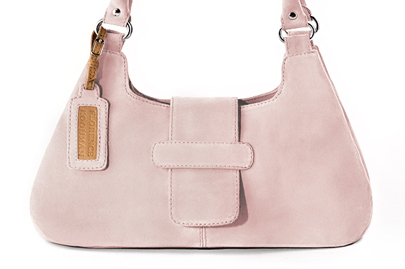Sac porté à l'épaule habillé femme en cuir rose poudré - Vue de profil