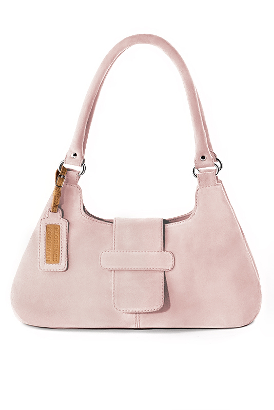 Sac porté à l'épaule habillé femme en cuir rose poudré - Vue du dessus