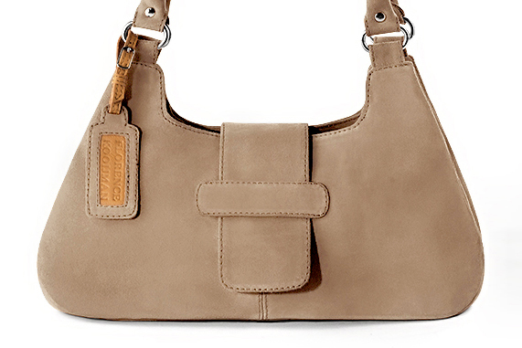 Sac porté à l'épaule habillé femme en cuir beige sahara - Vue de profil