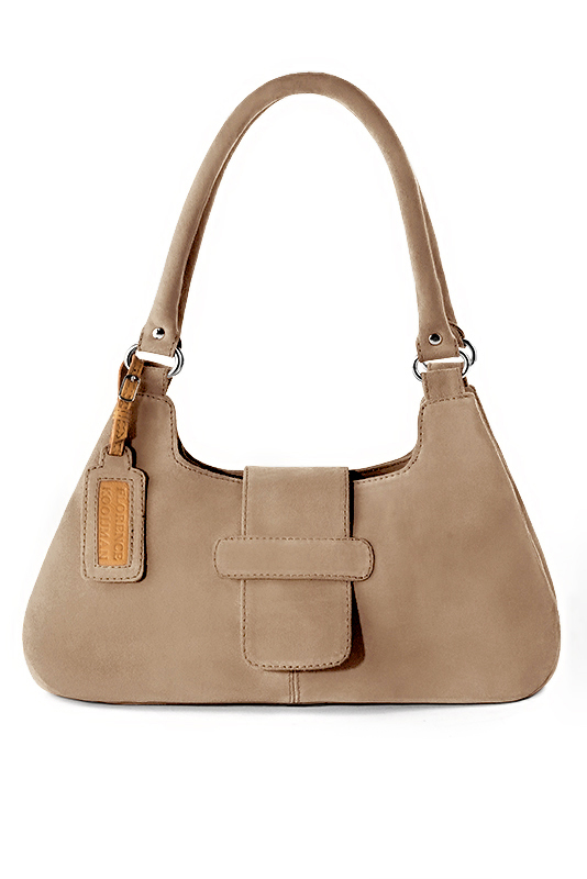 Sac porté à l'épaule habillé femme en cuir beige sahara - Vue du dessus