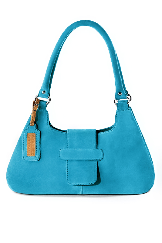 Sac porté à l'épaule habillé femme en cuir bleu turquoise - Vue du dessus
