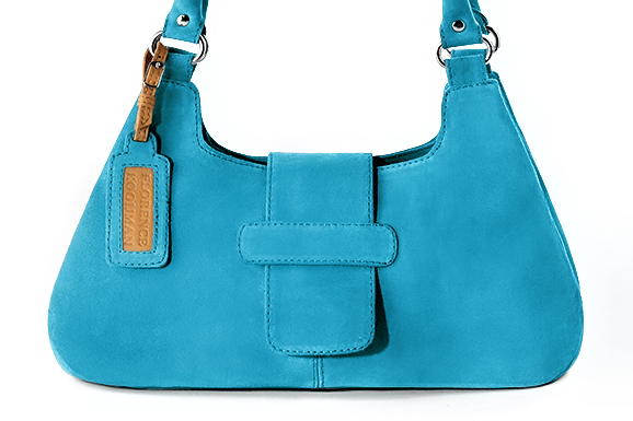 Sac porté à l'épaule habillé femme en cuir bleu turquoise - Vue de profil