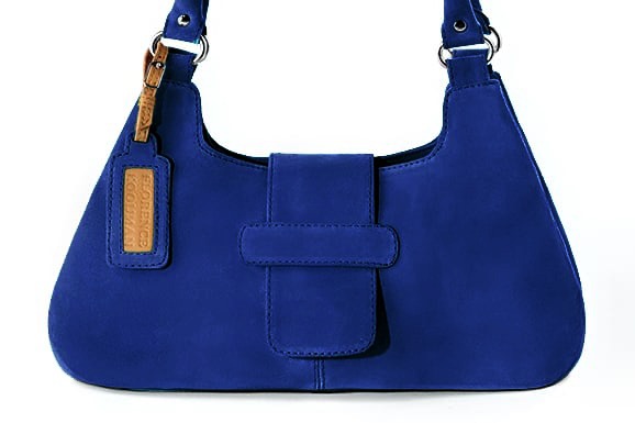 Sac porté à l'épaule habillé femme en cuir bleu électrique - Vue de profil