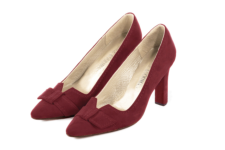 Escarpins avec un noeud rouge bordeaux. Bout effilé. Talon trotteur de 8 cm - Vue avant