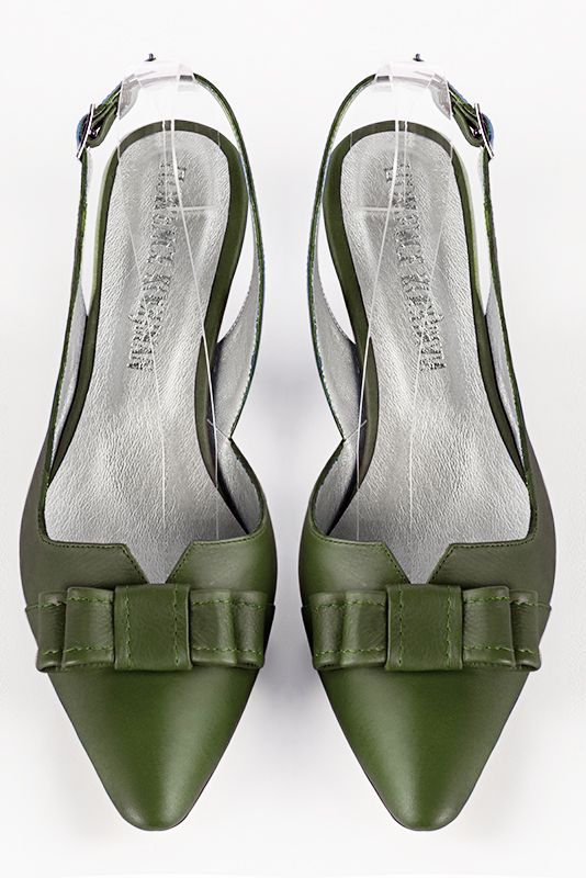 Chaussure femme à brides :  couleur vert bouteille. Bout effilé. Petit talon compensé. Vue du dessus - Florence KOOIJMAN