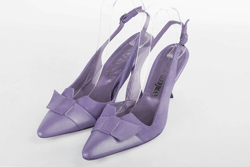 Chaussure femme à brides :  couleur violet parme. Bout effilé. Talon haut bobine Vue avant - Florence KOOIJMAN