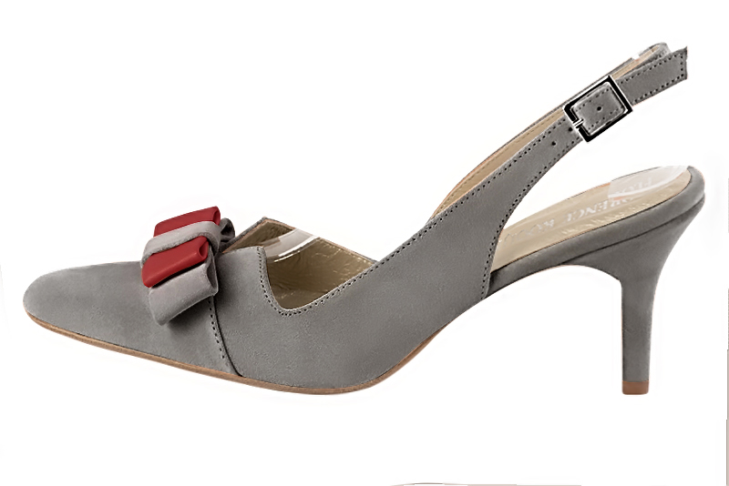 Chaussure femme à brides :  couleur gris tourterelle. Bout effilé. Talon haut fin. Vue de profil - Florence KOOIJMAN