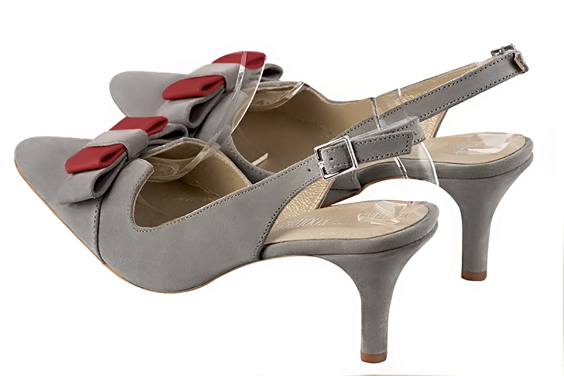 Chaussure femme à brides :  couleur gris tourterelle. Bout effilé. Talon haut fin. Vue arrière - Florence KOOIJMAN