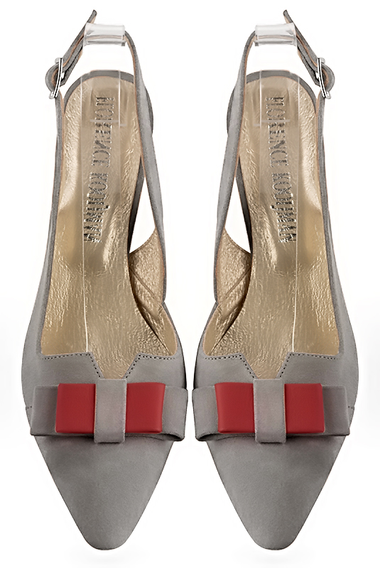 Chaussure femme à brides :  couleur gris tourterelle. Bout effilé. Talon haut fin. Vue du dessus - Florence KOOIJMAN