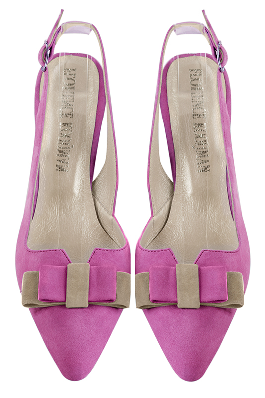 Chaussure femme à brides :  couleur rose pivoine. Bout effilé. Talon mi-haut virgule. Vue du dessus - Florence KOOIJMAN