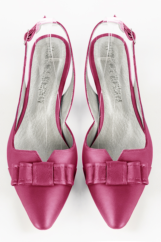 Chaussure femme à brides :  couleur rose fuchsia. Bout effilé. Petit talon compensé. Vue du dessus - Florence KOOIJMAN