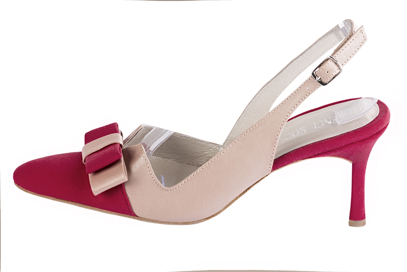 Escarpin : couleur rouge framboise et rose poudré. Bout effilé. Talon haut fin. Vue de profil - Florence KOOIJMAN