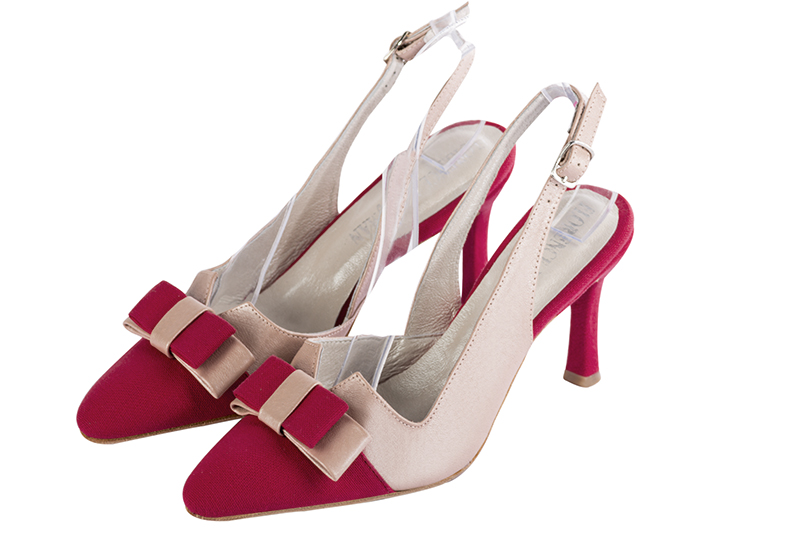 Escarpin : couleur rouge framboise et rose poudré. Bout effilé. Talon haut fin Vue avant - Florence KOOIJMAN