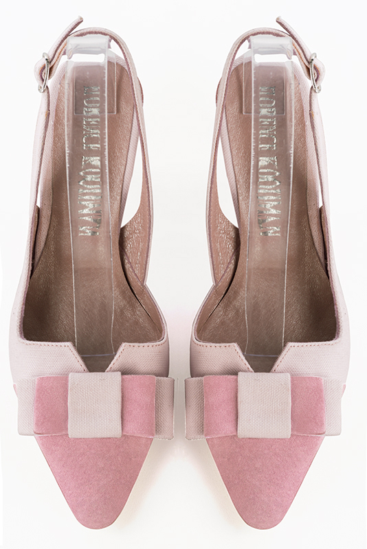 Chaussure femme à brides :  couleur rose camélia. Bout effilé. Talon haut fin. Vue du dessus - Florence KOOIJMAN