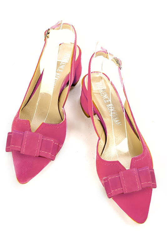 Chaussure femme à brides :  couleur rose fuchsia. Bout effilé. Petit talon évasé. Vue du dessus - Florence KOOIJMAN