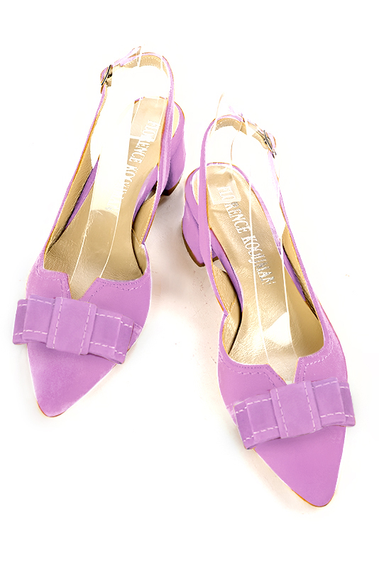 Chaussure femme à brides :  couleur violet mauve. Bout effilé. Petit talon évasé. Vue du dessus - Florence KOOIJMAN