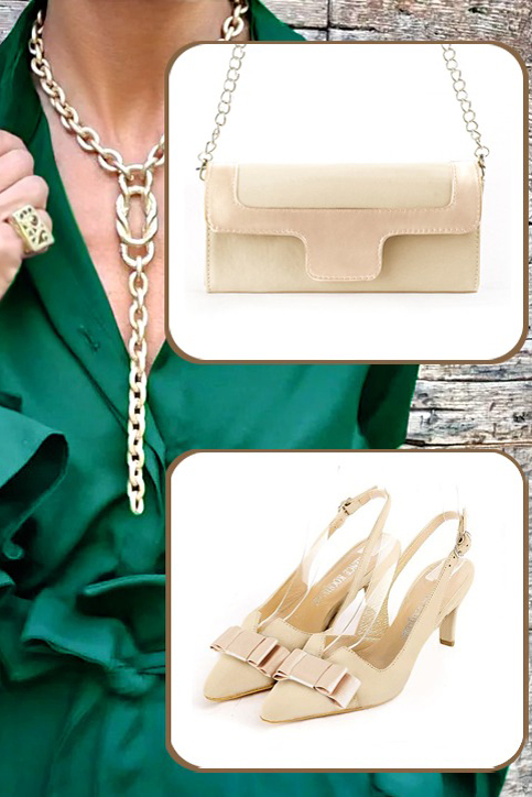 Chaussure femme à brides :  couleur blanc ivoire et or doré. Bout effilé. Talon mi-haut fin. Vue porté - Florence KOOIJMAN