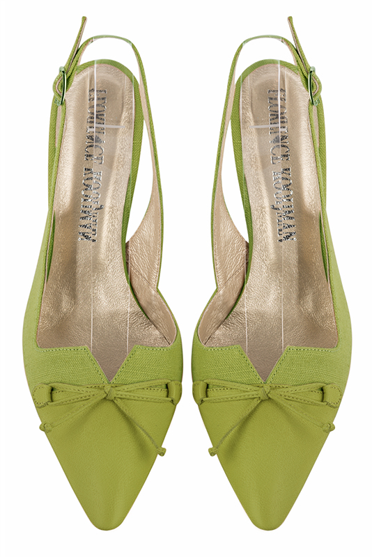 Chaussure femme à brides :  couleur vert pistache. Bout effilé. Talon haut fin. Vue du dessus - Florence KOOIJMAN