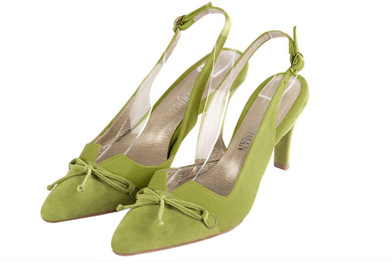Chaussure femme à brides :  couleur vert pistache. Bout effilé. Talon mi-haut fin Vue avant - Florence KOOIJMAN