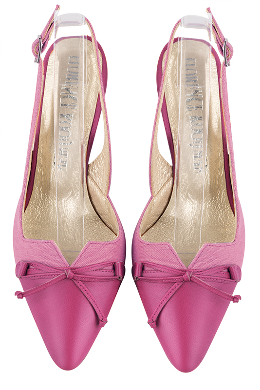 Chaussure femme à brides :  couleur rose fuchsia. Bout effilé. Talon haut fin. Vue du dessus - Florence KOOIJMAN