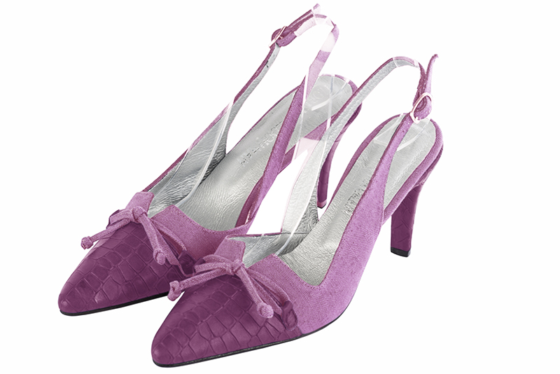 Chaussure femme à brides :  couleur violet mauve. Bout effilé. Talon haut fin Vue avant - Florence KOOIJMAN