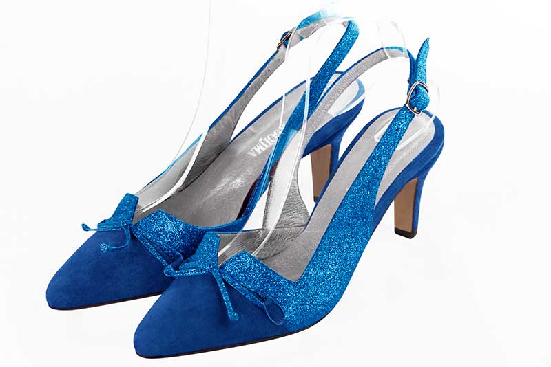 Chaussure femme à brides :  couleur bleu électrique. Bout effilé. Talon mi-haut fin Vue avant - Florence KOOIJMAN