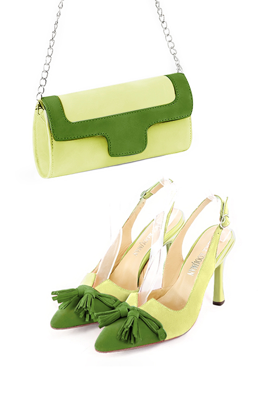 Arrières ouverts, pochette et ceinture assorties couleur vert anis et vert pistache - Florence KOOIJMAN