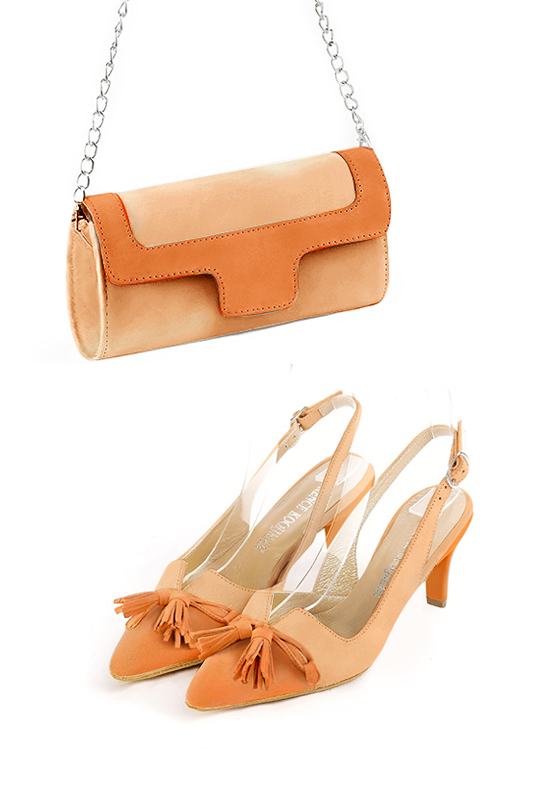 Arrières ouverts, pochette et ceinture assorties couleur orange abricot et orange curcuma - Florence KOOIJMAN
