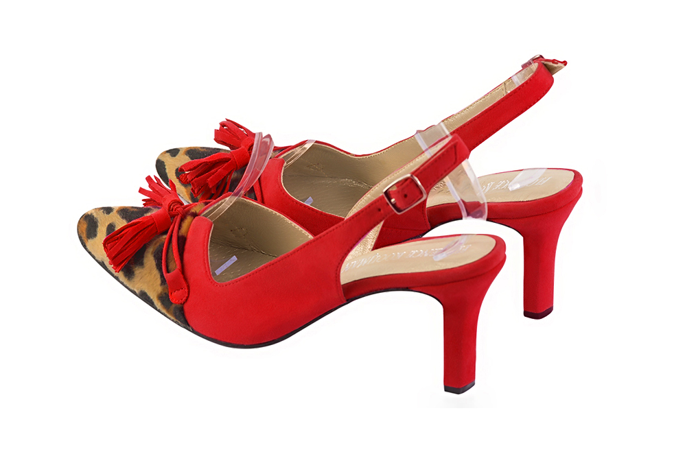 Chaussure femme à brides :  couleur noir safari et rouge coquelicot. Bout effilé. Talon haut fin. Vue arrière - Florence KOOIJMAN