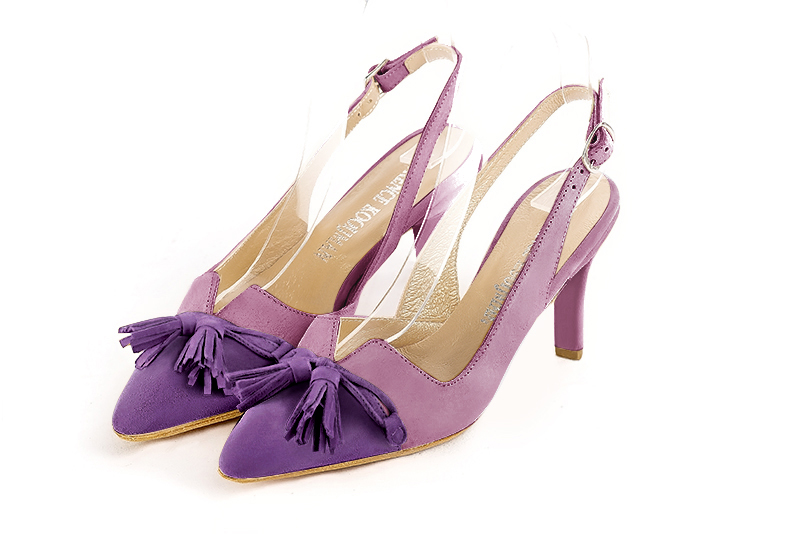 Chaussure femme à brides :  couleur violet améthyste. Bout effilé. Talon haut fin Vue avant - Florence KOOIJMAN