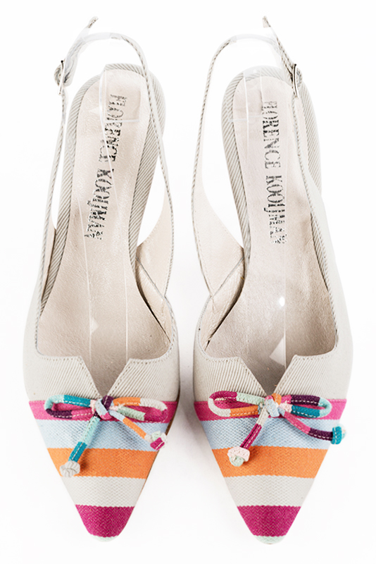 Chaussure femme à brides :  couleur rose pâle et blanc cassé. Bout effilé. Talon mi-haut bobine. Vue du dessus - Florence KOOIJMAN