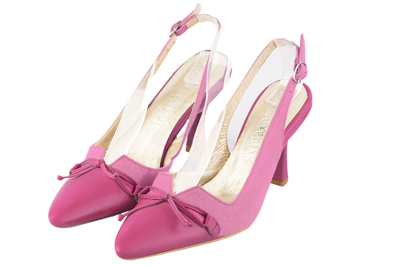 Chaussure femme à brides :  couleur rose fuchsia. Bout effilé. Talon haut fin Vue avant - Florence KOOIJMAN