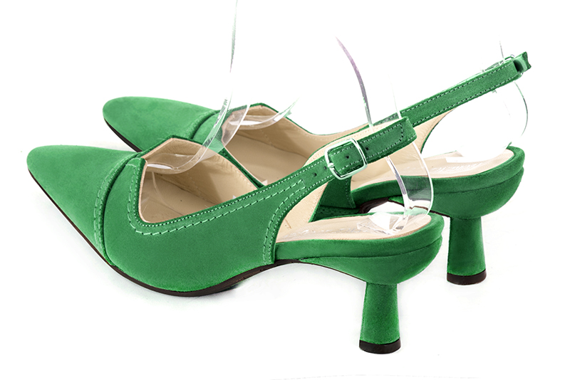 Chaussure femme à brides :  couleur vert émeraude. Bout effilé. Talon mi-haut bobine. Vue arrière - Florence KOOIJMAN