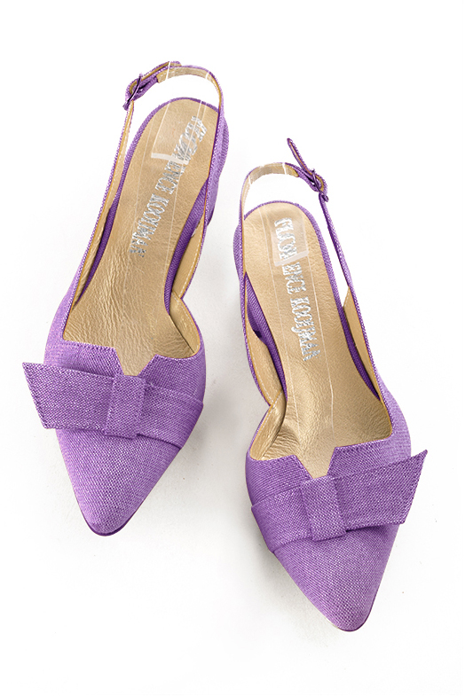 Chaussure femme à brides :  couleur violet améthyste. Bout effilé. Petit talon évasé. Vue du dessus - Florence KOOIJMAN