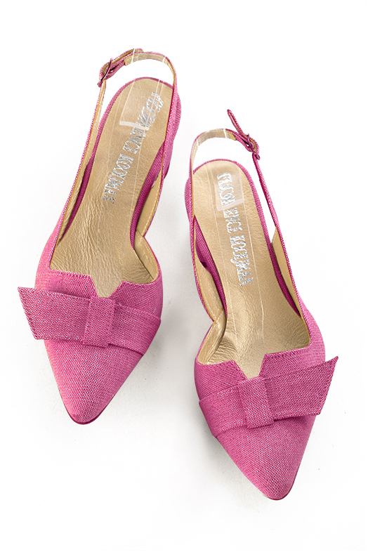Chaussure femme à brides :  couleur rose pétunia. Bout effilé. Petit talon évasé. Vue du dessus - Florence KOOIJMAN