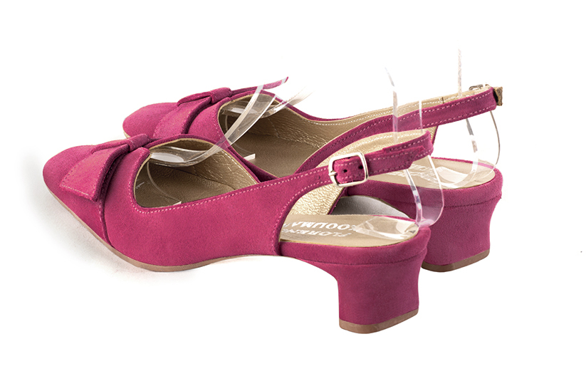 Chaussure femme à brides :  couleur rose fuchsia. Bout carré. Petit talon trotteur. Vue arrière - Florence KOOIJMAN