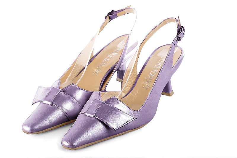 Chaussure femme à brides :  couleur violet parme. Bout effilé. Talon mi-haut bobine Vue avant - Florence KOOIJMAN