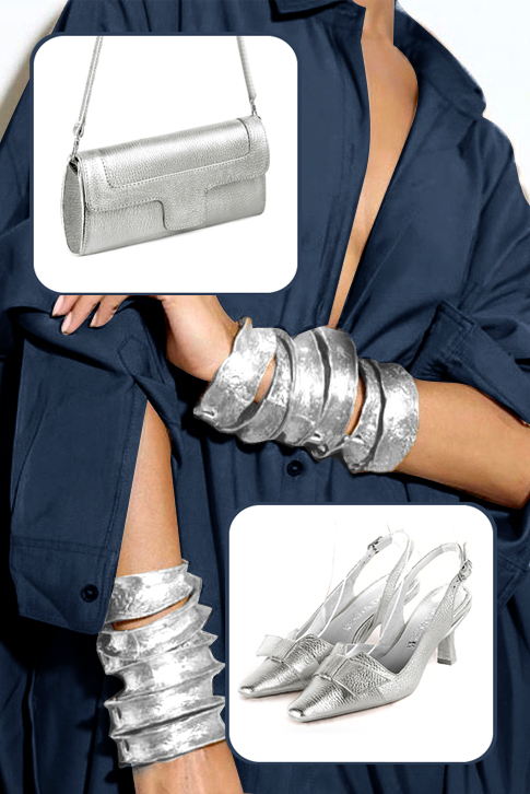 Escarpins bride arrière avec un noeud argent. Bout effilé. Talon bobine de 5.5 cm - Vue du dessus