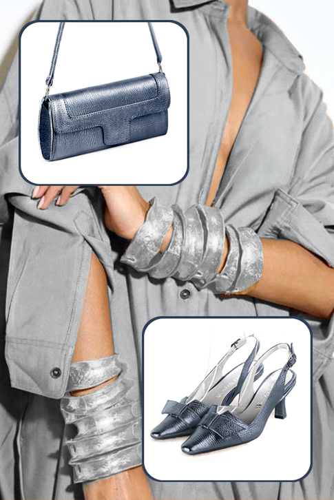 Escarpins bride arrière avec un noeud bleu denim. Bout effilé. Talon bobine de 5.5 cm - Vue porté