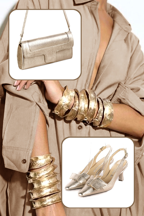 Escarpins bride arrière avec un noeud or. Bout effilé. Talon bobine de 5.5 cm - Vue du dessus