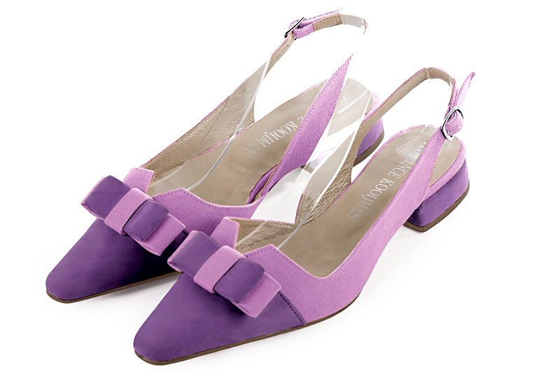 Chaussure femme à brides :  couleur violet améthyste. Bout effilé. Talon plat bottier Vue avant - Florence KOOIJMAN