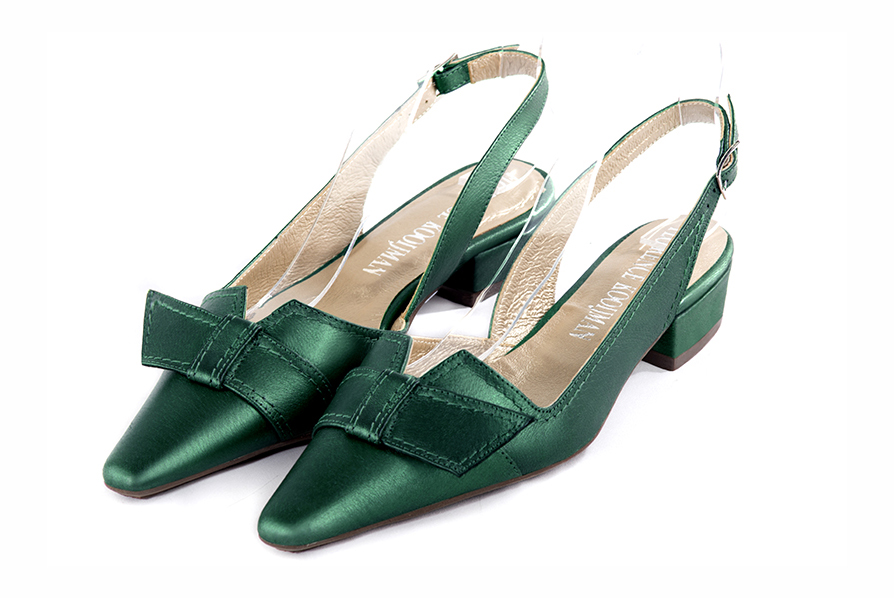 Chaussure femme à brides :  couleur vert émeraude. Bout effilé. Petit talon bottier Vue avant - Florence KOOIJMAN