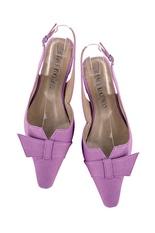 Escarpins bride arrière avec un noeud violet mauve. Bout effilé. Talon bottier de 3.5 cm - Vue du dessus