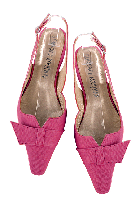 Chaussure femme à brides :  couleur rose pétunia. Bout effilé. Petit talon bottier. Vue du dessus - Florence KOOIJMAN