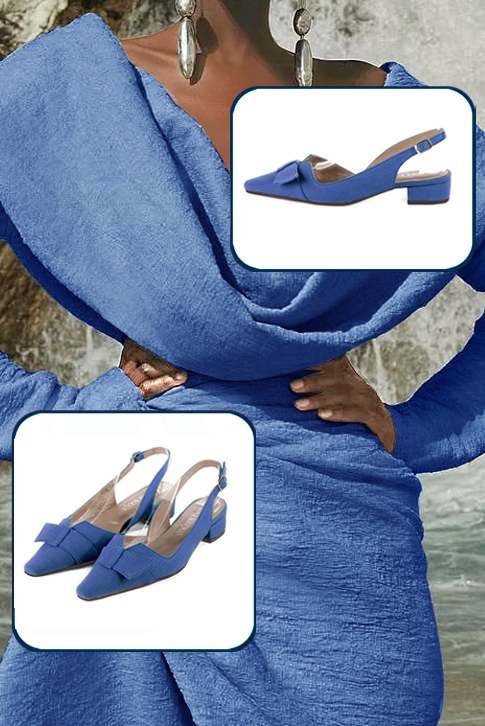 Escarpins bride arrière avec un noeud bleu électrique. Bout effilé. Talon bottier de 3.5 cm - Vue du dessus