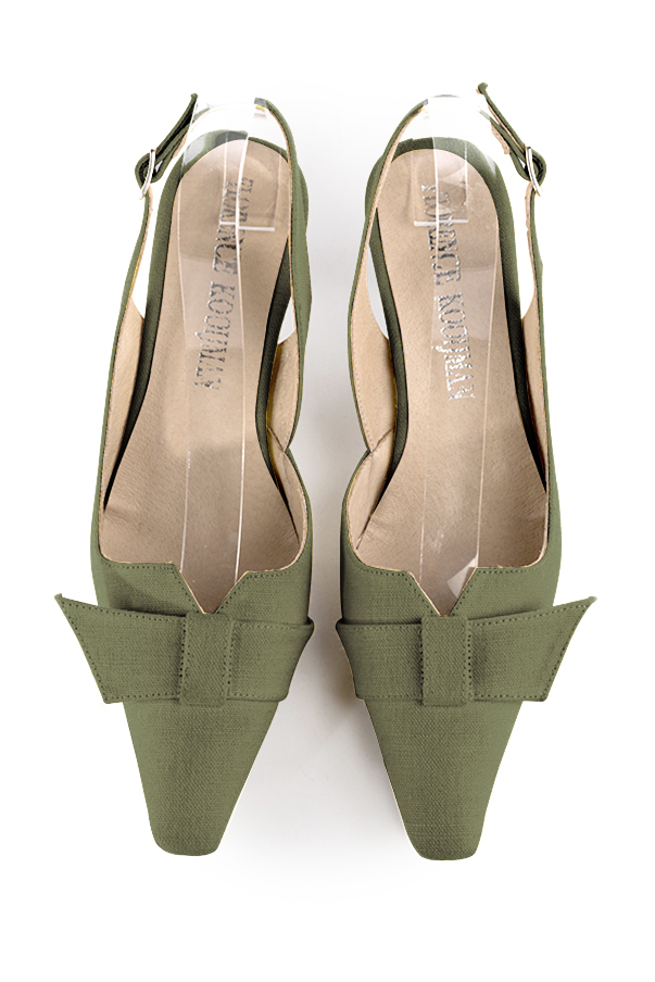 Chaussure femme à brides :  couleur vert kaki. Bout effilé. Talon mi-haut bobine. Vue du dessus - Florence KOOIJMAN