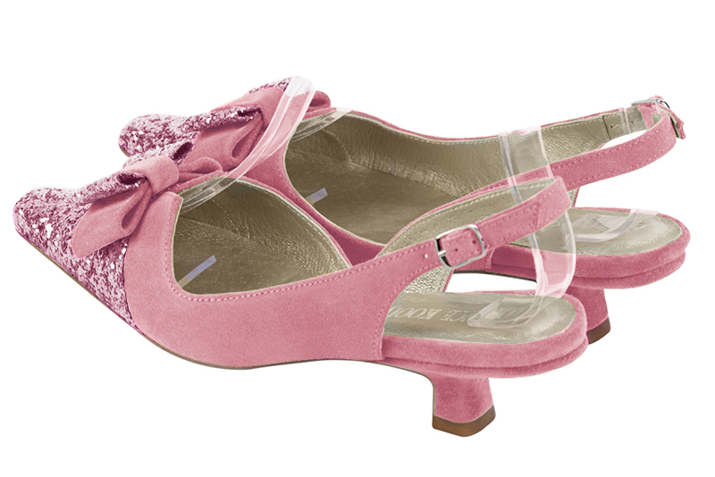Chaussure femme à brides :  couleur rose camélia. Bout effilé. Petit talon bobine. Vue arrière - Florence KOOIJMAN