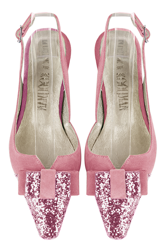 Chaussure femme à brides :  couleur rose camélia. Bout effilé. Petit talon bobine. Vue du dessus - Florence KOOIJMAN